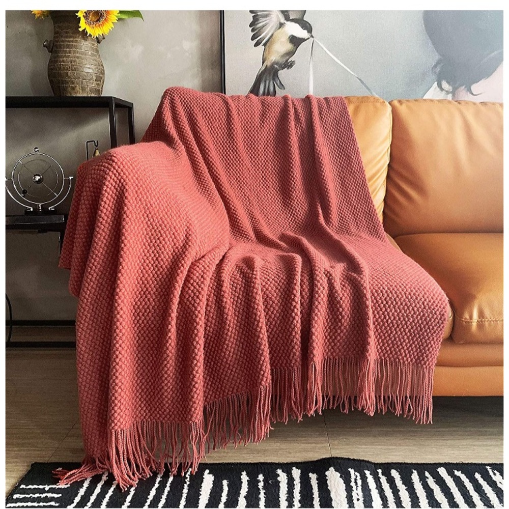 Light Grey Boho Tassel Chunky Knit Dorm/Living/Bedroom Cozy Casual Throw Blanket - Picture 11 of 16